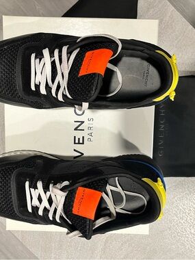 Givenchy Black Sneakers with Orange Tongue and Yellow Heel